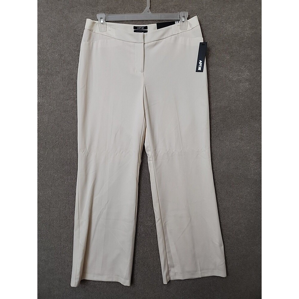 Apt 9 Modern Fit Wide Leg Tuxedo Dress Pants Womens 12 Antique White Career NEW